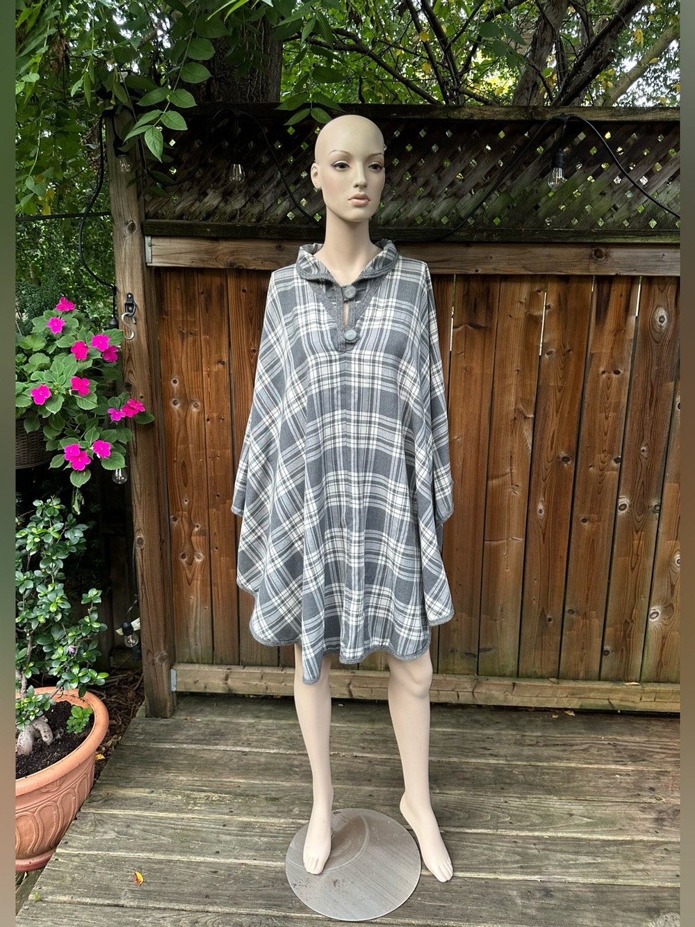 Plaid Hooded Poncho Dress
